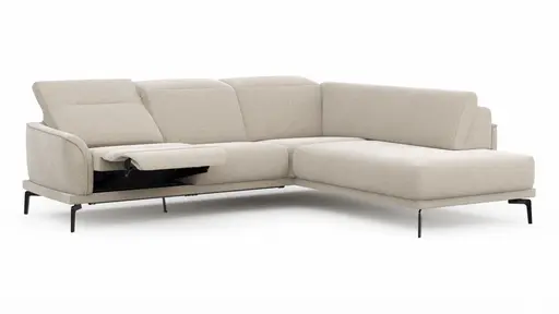 Ecksofa Amadena - 2-Sitzer mit Ecke rechts inkl. Relaxfunktion motorisch, Sitzvorzug und Kopfteilverstellung, Stoff, Creme