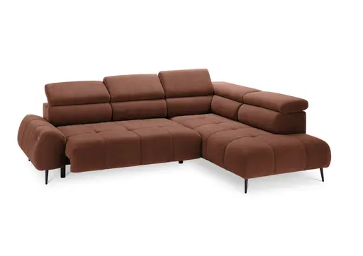 Ecksofa - 2-Sitzer mit Ecke rechts, Sitzvorzug motorisch, Kopfteil verstellbar, Stoff, Terracotta