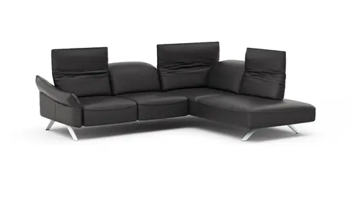 Ecksofa Bormio - 2,5-Sitzer und Ecke rechts, Kopfteilverstellung, Leder, Schwarz