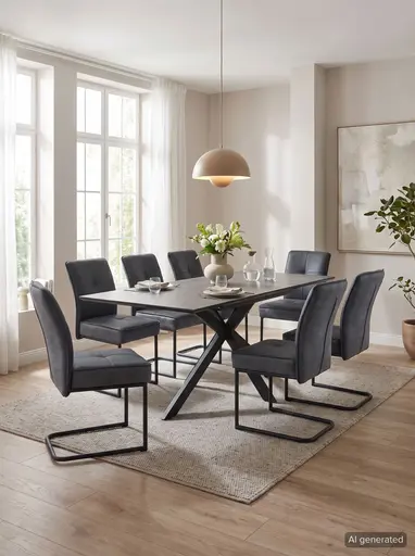 Esstisch Fenja II T - ausziehbar, LB ca. 140x90 cm, Keramikoptik, Anthrazit, Schweizer Kante