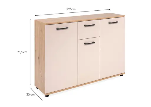 Sideboard- B a. 107 cm, Eiche Dekor, Beige