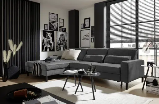 Ecksofa CALM MOVE 2.0 - Longchair links mit 2,5-Sitzer, Schlaffunktion, Feincord, Anthrazit