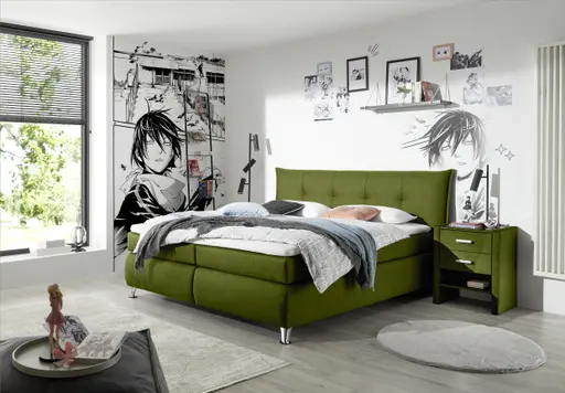 Boxspringbett HAROA- Liegefläche ca. 180x200 cm, Stoff, Grün, Bonell, Inkl. Topper