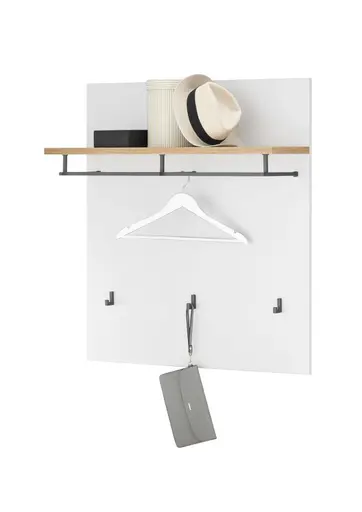 Garderobenpaneel - B ca. 85 cm, Weiß, Artisan Eiche Nachbildung