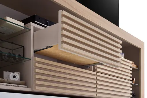 TV-Lowboard - mit Beleuchtung, B ca. 179 cm, Kaschmir, Riva Eiche Nachbildung