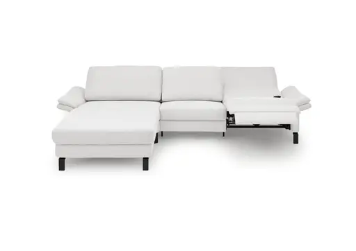 Ecksofa CALM PREMIUM 2.0 - Longchair links mit 3-Sitzer, Relaxfunktion motorisch, Armlehne verstellbar, Stoff, Hellgrau
