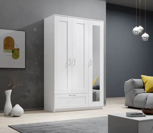 Drehtürenschrank- B ca. 117 cm, Weiß, Spiegel