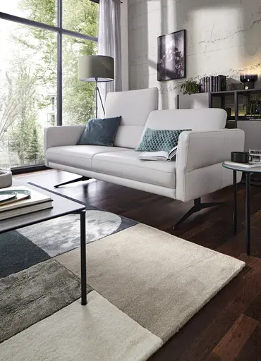 Sofa Estrela - 2,5-Sitzer inkl. Rücken-/Armlehne verstellbar, Leder, Hellgrau