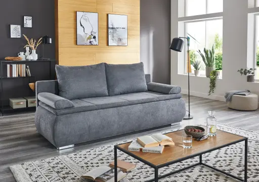 Schlafsofa- 2 Sitzer, Inkl. Bettkasten, Stoff, Grau