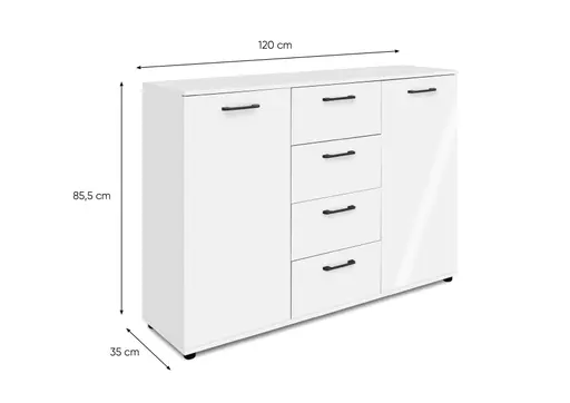 Sideboard- B ca. 120 cm, Weiß, Hochglanz