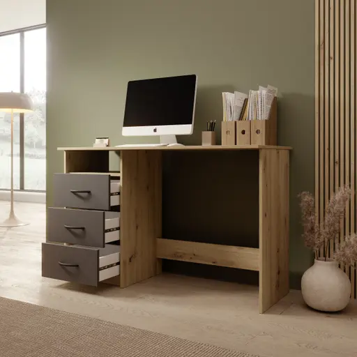 Schreibtisch - LB ca. 123x50 cm, Eiche Dekor, Anthrazit