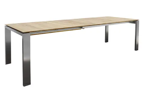 Esstisch 3400 - LB ca. 180x100 cm, ausziehbar, Asteiche massiv, 4-Fuss, Edelstahl