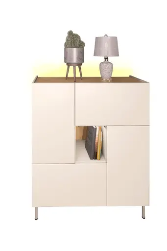 Highboard - Kaschmir, Absetzung Eiche Bianco