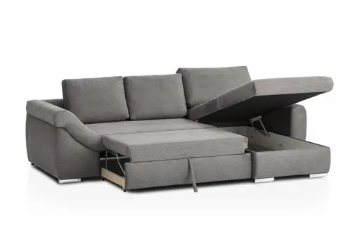 Ecksofa - 2-Sitzer, Ecke rechts inkl. Schlaffunktion mit Bettfunktion, Stoff, Ash