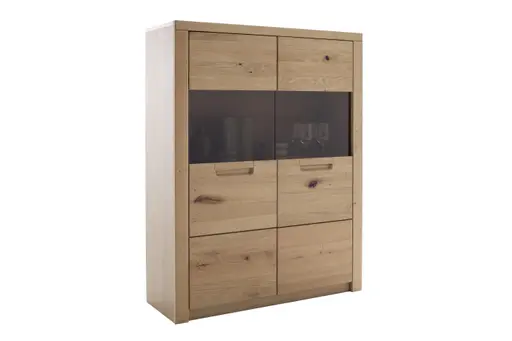 Highboard - B ca. 102 cm, Eiche Nachbildung, Eiche massiv geölt