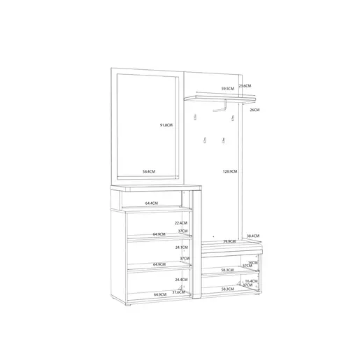 Garderobe - Weiß, Eiche Dekor