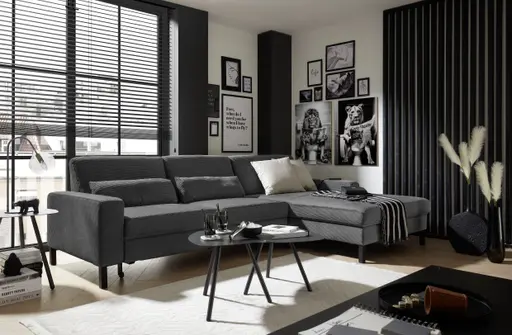  Ecksofa CALM MOVE 2.0 - 2,5-Sitzer mit Longchair rechts, Schlaffunktion, Feincord, Anthrazit