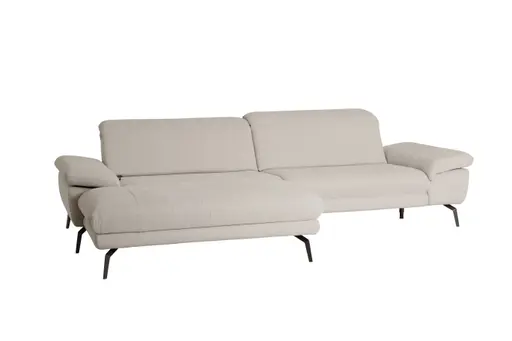  Ecksofa - Longchair links mit 1,5-Sitzer, Kopfteil verstellbar, Stoff, Ecru