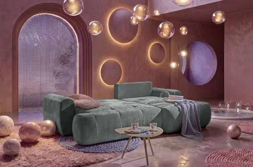Ecksofa - 2-Sitzer mit Longchair rechts, Stoff, Aqua