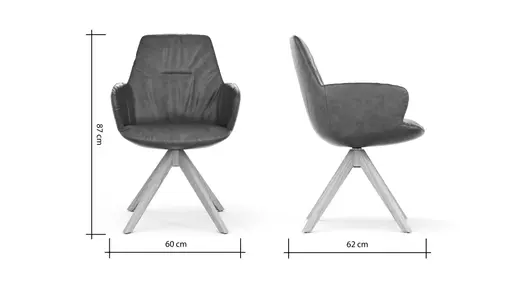 Armlehnstuhl Pegara - Leder, Moos, Beine, Eiche massiv