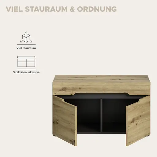 Schuhbank - inkl. Sitzkissen, B ca. 80 cm, Basalt grau, Artisan Eiche Nachbildung