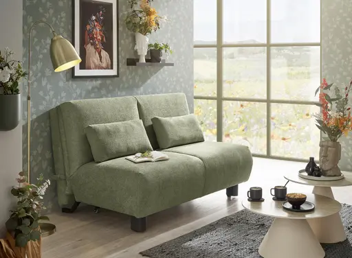 Faltsofa EBBY - 2-Sitzer ohne Armlehne, 140 cm inkl. Schlaffunktion, Stoff, Grün