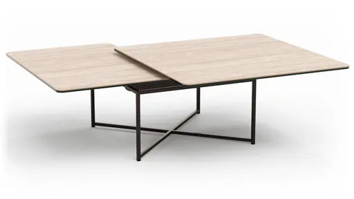 Couchtisch Cena - LB ca. 132x108 cm, Platten drehbar, Keramik, Travertin 