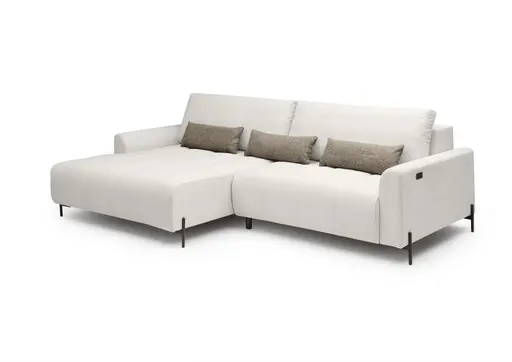 Ecksofa - Longchair links mit 2-Sitzer, Sitztiefe verstellbar motorisch, Stoff, Sand