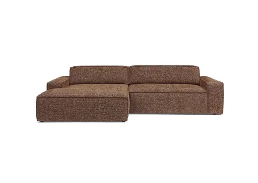 Ecksofa - Longchair links mit 2-Sitzer, Sitzvorzug motorisch, Stoff, Rotbraun