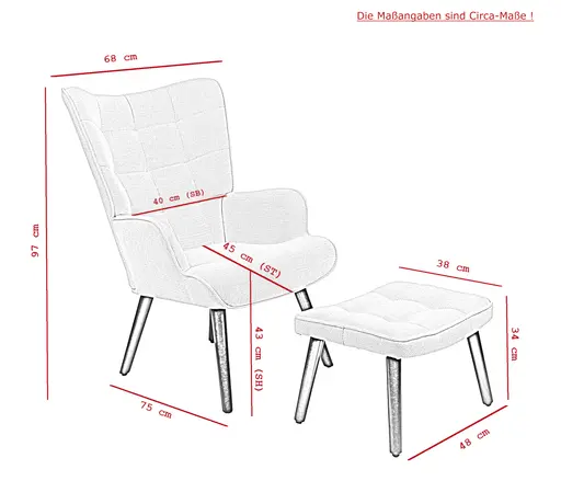 Sessel mit Hocker - Stoff, Beige