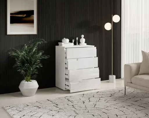 Kommode - B ca. 65 cm, Weiß, Weiß Hochglanz
