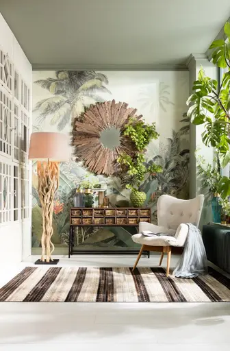 Sessel- Stoff, Beige, Eiche, Massiv