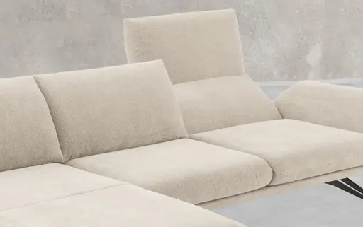 Ecksofa - Longchair links mit 2,5-Sitzer, Kopfteil/Armlehne verstellbar, Stoff,Graubeige