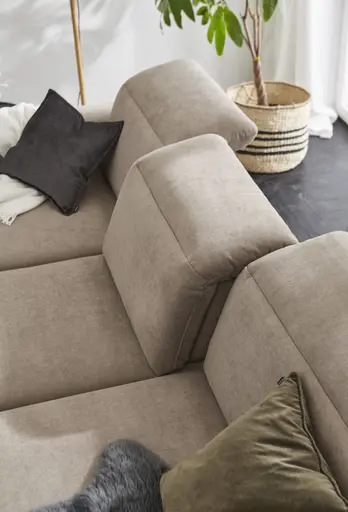 Ecksofa Rockport B - 2,5-Sitzer mit Longchair rechts inkl. Kopfteil verstellbar und Sitztiefe verstellbar (motorisch), Stoff, Khaki