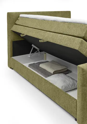 Boxspringbett SANDRIN I- Liegefläche ca. 200x200 cm, Stoff, Grün,  inkl. Stauraum und Fußteil
