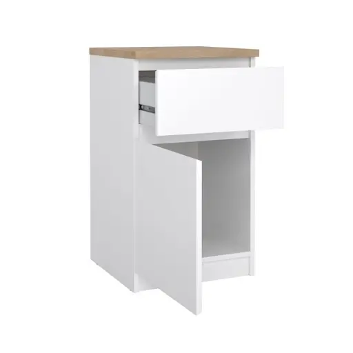 Nachtkonsole- B ca. 40 cm, Weiß, Hochglanz, Eiche Dekor