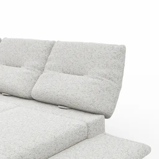 Ecksofa Lucero 2.0 - Longchair mit 2-Sitzer rechts inkl. Sitztiefenverstellung, Drehsitz und Sitztiefe verstellbar, Stoff, Offwhite