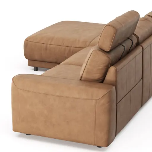 Ecksofa Balok - Longchair groß rechts mit 2,5-Sitzer, inkl. Relaxfunktion (motorisch) und Kopfstütze, Leder, Cognac