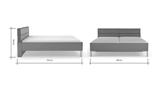 Bett Viana - Liegefläche ca. 200x200 cm, Holzwerkstoff Dunkelgrau , Kunstleder Anthrazit