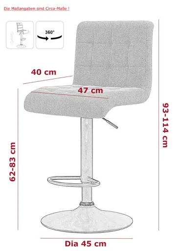 Barhocker - drehbar, höhenverstellbar, Stoff, Beige