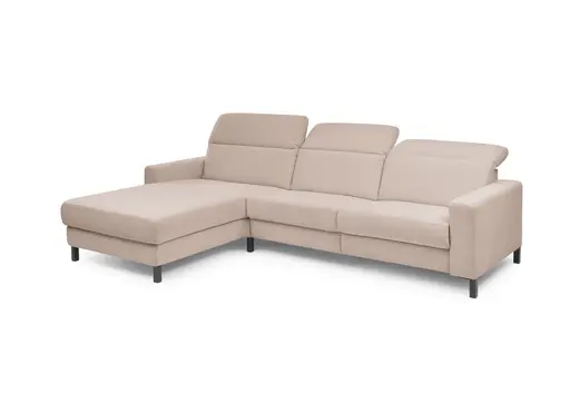 Ecksofa - CALM FLEX 2.0, Longchair links mit 3-Sitzer, Kopfteil verstellbar, Stoff, Rosa