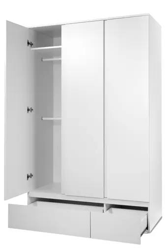 Kleiderschrank- 3-türig, Weiß, Matt