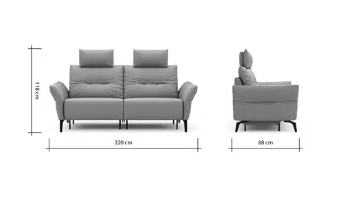 Sofa Bahia - 2-Sitzer inkl. Kopfstütze/ Armlehne verstellbar und Relaxfunktion (motorisch), Leder, Kurkuma