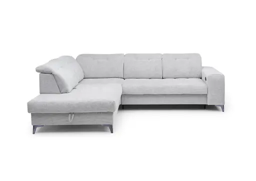 Ecksofa - Ecke links mit 2-Sitzer, Kopfteil verstellbar, Sitztiefe verstellbar motorisch, Stoff, Hellgrau