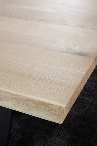 Esstisch 3100 - LB ca. 200x100 cm, Asteiche massiv, Waldkante, Kreuzfuß, Schwarz