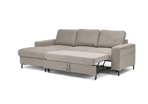 Ecksofa - Longchair links mit 2-Sitzer, Stoff, Steingrau