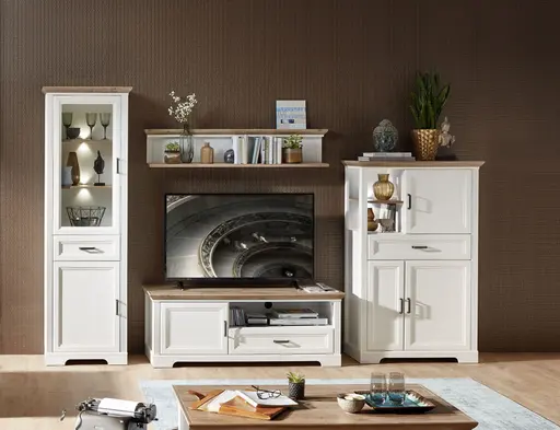 TV-Unterteil - Weiß, Eiche Dekor