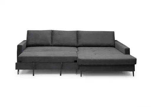 Ecksofa - 3-Sitzer mit Longchair rechts, Schlaffunktion mit Bettkasten, Stoff, Anthrazit