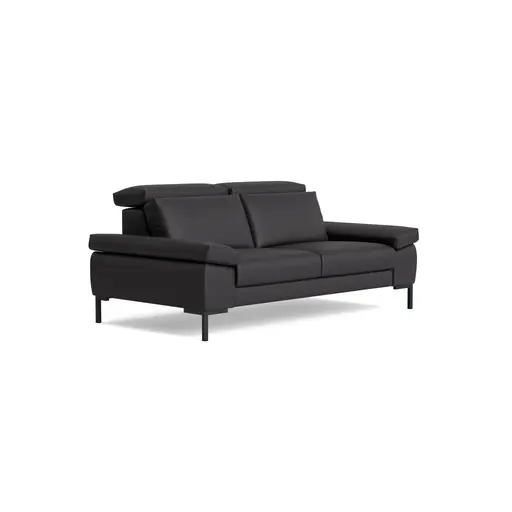 Sofa Braska - 2,5-Sitzer, inkl. Kopfstütze verstellbar, Leder, Anthrazit