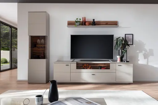 Wohnwand - inkl. Beleuchtung, Lack, graubeige